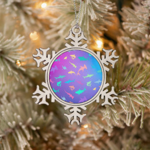 Kleurrijke haai onder het zee School Party Tin Sneeuwvlok Ornament