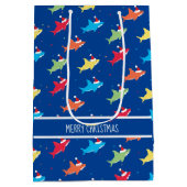 Kleurrijke haaien Kerstmis Medium Cadeauzakje (Achterkant)