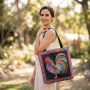 Kleurrijke Haan Boodschappentas met Levendig Kunst Tote Bag