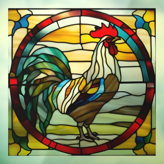 Kleurrijke Haan Faux Glas in lood Raamsticker (Vel 3)