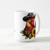 Kleurrijke Haan in Cowboy Pet met Zonnebloem Koffiemok (Voorkant rechts)