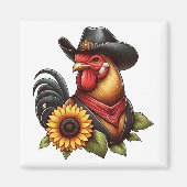 Kleurrijke Haan in Cowboy Pet met Zonnebloem Magneet (Voorkant)