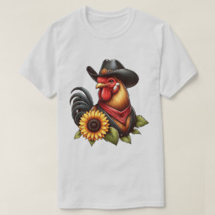 Kleurrijke Haan in Cowboy Pet met Zonnebloem T-shirt