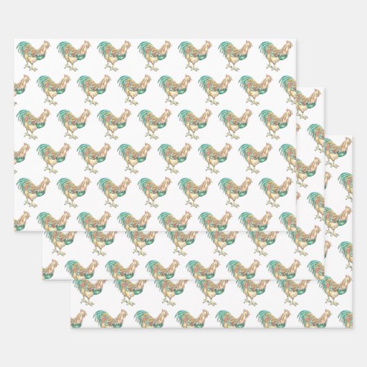 Kleurrijke Haan Inpakpapier Vel (Set)