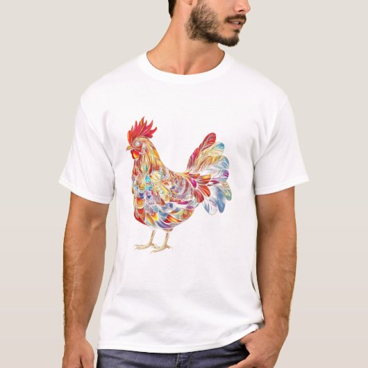 Kleurrijke Haan Kip Vogel T-shirt (Voorkant)