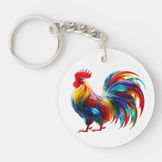 Kleurrijke Haan Kunst Sleutelhanger (Voorkant)