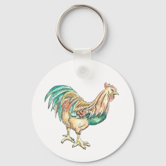Kleurrijke Haan Kunst Sleutelhanger (Voorkant)
