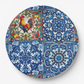 Kleurrijke haan, Mediterraan, mozaïek, citroen, Papieren Bordje (Voorkant)