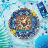 Kleurrijke haan, Mediterraan, mozaïek, citroen, Papieren Bordje (Feest)