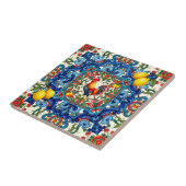 Kleurrijke haan, Mediterraan, mozaïek, citroen, Tegeltje (Zijkant)