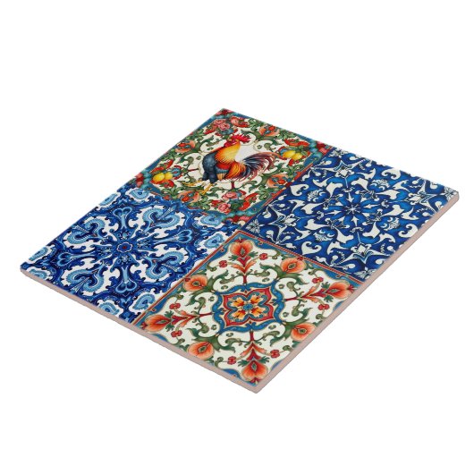 Kleurrijke haan, Mediterraan, mozaïek, citroen, Tegeltje (Zijkant)