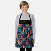 Kleurrijke haan patroon script naam meisjes schort (Gedragen)