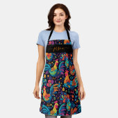 Kleurrijke haan patroon script naam schort (Gedragen)