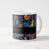 Kleurrijke haan patroon scriptnaam grote koffiekop (Voorkant rechts)