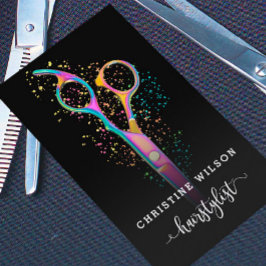 kleurrijke haarschaar op zwarte schaar visitekaartje