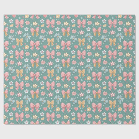 Kleurrijke Haarstrikken Groene Kerstmis Cadeaupapier (Vlak)