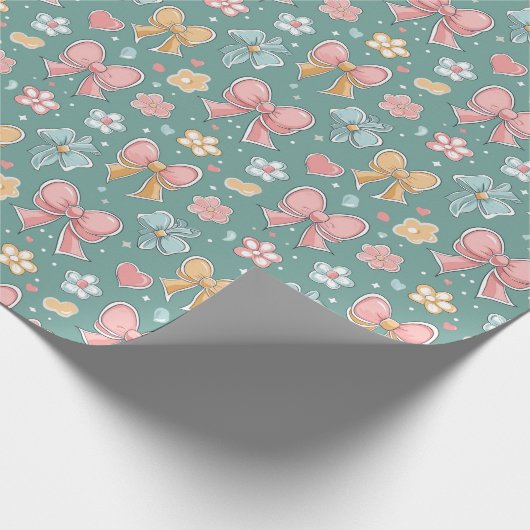 Kleurrijke Haarstrikken Groene Kerstmis Cadeaupapier (Hoek)