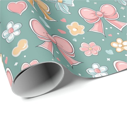 Kleurrijke Haarstrikken Groene Kerstmis Cadeaupapier (Rol Hoek)