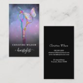 Kleurrijke haarstylist schaar vlinder visitekaartje (Voorkant / Achterkant)