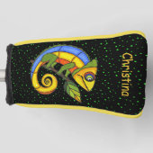 Kleurrijke Hagedis op Branch Leaf Groene Stippen Golfheadcover (Voorkant)