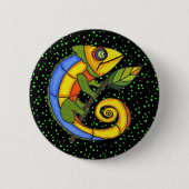 Kleurrijke hagedis op een tak ronde button 5,7 cm (Voorkant)