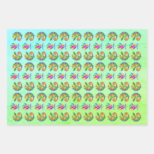 Kleurrijke hagedissen Gelukkige Verjaardagsballonn Inpakpapier Vel (Voorkant 2)