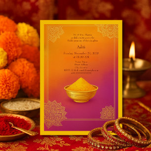 Kleurrijke Haldi gouden Mandala & Kurkuma Kom Hind Kaart