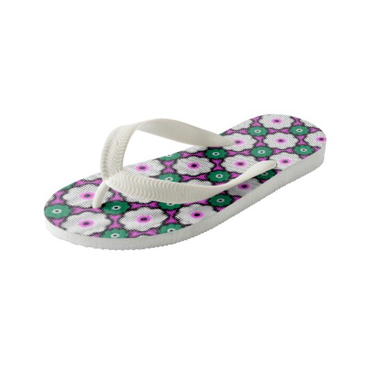 Kleurrijke halftone bloemen - roze en groen kinder teenslippers (Schuin)