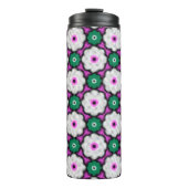 Kleurrijke halftone bloemen - roze en groen thermosbeker (Voorkant)