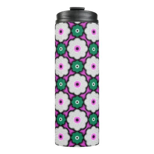 Kleurrijke halftone bloemen - roze en groen thermosbeker (Voorkant)