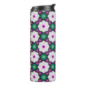 Kleurrijke halftone bloemen - roze en groen thermosbeker (Gedraaid links)