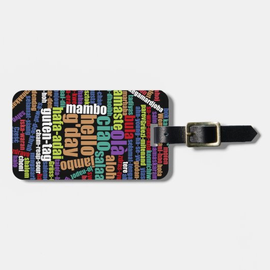 Kleurrijke Hallo in veel talen Word Cloud Bagagelabel (Voorkant horizontaal)