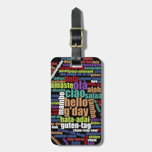 Kleurrijke Hallo in veel talen Word Cloud Bagagelabel (Voorkant verticaal)