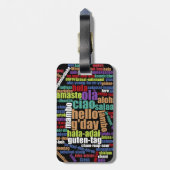 Kleurrijke Hallo in veel talen Word Cloud Bagagelabel (Achterkant verticaal)