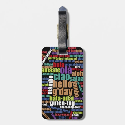 Kleurrijke Hallo in veel talen Word Cloud Bagagelabel (Achterkant verticaal)