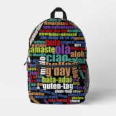 Kleurrijke Hallo in veel talen Word Cloud Bedrukte Rugzak (Voorkant)