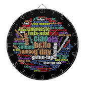 Kleurrijke Hallo in veel talen Word Cloud Dartbord (Voorkant)
