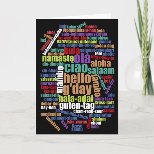 Kleurrijke Hallo in veel talen Word Cloud Kaart (Voorkant)