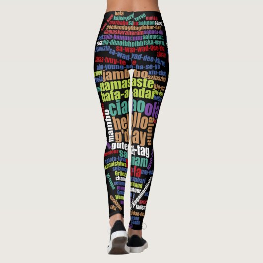 Kleurrijke Hallo in veel talen Word Cloud Leggings (Achterkant)