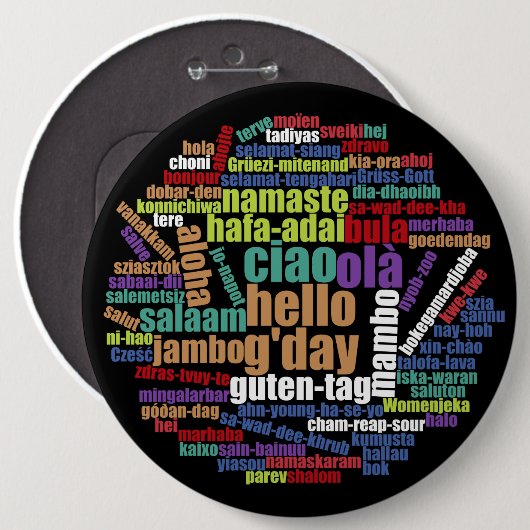 Kleurrijke Hallo in veel talen Word Cloud Ronde Button 6,0 Cm (Voorkant /achterkant)