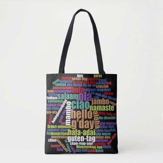 Kleurrijke Hallo in veel talen Word Cloud Tote Bag (Voorkant)