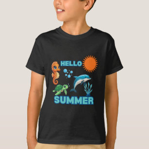 Kleurrijke Hallo Zomer Kleurrijke Oceandieren Ki T-shirt
