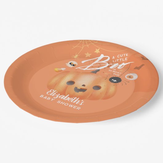 Kleurrijke Halloween Baby shower Boo thema Papieren Bordje (Gekanteld)