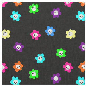 Kleurrijke Halloween Bloemen Schedel Retro Stof