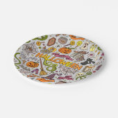 Kleurrijke Halloween Doodles Objecten Patroon Papieren Bordje (Gekanteld)