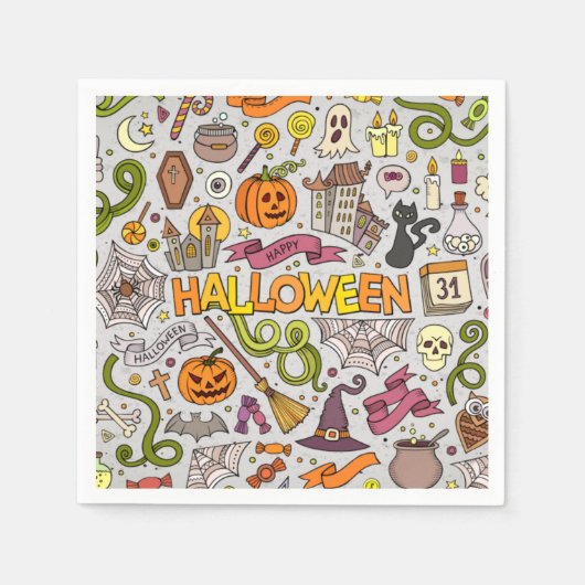 Kleurrijke Halloween Doodles Objecten Patroon Servet (Voorkant)