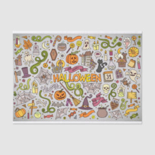 Kleurrijke Halloween Doodles Objecten Patroon Tissuepapier