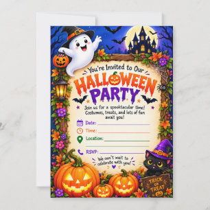 Kleurrijke Halloween-feestuitnodiging – Griez Kaart