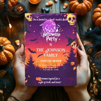 Kleurrijke Halloween-feestuitnodiging voor familie Kaart