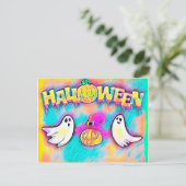 Kleurrijke Halloween Geest en Pompoenen Briefkaart (Staand voorkant)